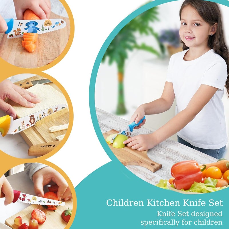 Kibbidea Kids Knife Set for Real Cooking, 4pcs Kids Safe Kitchen Cutting Knives, Stainless Steel Blades, Children First Starter knife, BPA-free (Multicolor) - Image 2